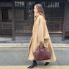 Chic Stand Collar Long Woolen Coats Women Loose Puff Sleeve Single Breasted Solid Warm Overcoat Autumn Winter Lady Outwear