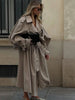Women Lace Up Shawl Sleeve Windbreaker Solid Lapel Single Breasted Loose Trench Coat Autumn Lady Commuter Outwear