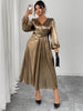 Plus Size Surplice Neck Long Sleeve Elegant Party A-Line Dress Autumn Women's High Waist Slim Maxi Long Dresses