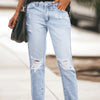 Women's Slim Jeans Casual Ripped Denim Pants Spring Autumn Office Lady Work Trousers High-waisted Straight Jeans