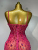 Rhinestones Sexy Mesh See Through Bodycon Dress Women Birthday Evening Cocktail party Gown Red Carpet Club Stage Outfit