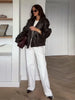 Elegant PU Fur Patchwork Jacket Women Loose Detachable Collar Lapel Double Breasted Jackets Female Winter Warm Outwear