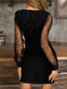 Sexy V-neck Transparent Long Sleeved Dress Women's Solid Color Sequin Dresses Party Elegant Autumn Clothes