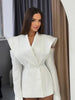 Chic Solid Waist Cinching Blazer Coat Women Wide Shoulder Split Sleeves Single Button Jacket Spring Lady Street Jackets