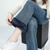 Winter Female Thin Snow Warm Plush Jeans Lady Chic Fleece Flared Pants Girls Korean High Waist Straight Leg Denim Trousers