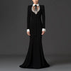 High Street Designer Formal Dresses Women's Shirt Collar Diamonds Beaded Maxi Long Dress