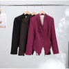 Elegant Lace Up Blazer Jacket Waist Cinching Irregular Hem V Neck Single Breasted Women's Suit Lady Commute Clothing