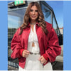 Women Dusty Pink Faux Suede Cropped Jacket Chic Full Zip Stand Collar Elastic Hem Short Coat Autumn Casual Street Outwear