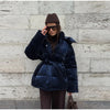 Shiny Belted Waist Jacket For Women Casual Detachable Hood Zipper Pockets Coat Lady Winter Chic Street Outerwear