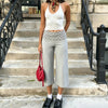 Women y2k Striped Low Rise Gaucho Pants Foldover Wide Leg Capris Palazzo Yoga Pants Flowy Cropped Culottes Lounge Bottoms