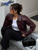 Retro Solid Lace Up Leather Short Jackets Women Chic Lapel V-neck Waist Cinching Cropped Jackets Lady Daily High Street Outwear