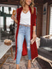 Women Solid Long Sleeve Velvet Jacket Lapel Collar Open Front Long Cardigan Coat With Pockets Fall Outerwear Maxi Duster