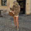 Chic Suede Women Bomber Jacket Women Long Sleeve Pockets Straight Loose Coat Fall Winter Streetwear Outwear