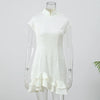 Women Mandarin Collar Ruffle Hem Mini Qipao Chinese Style Cap Sleeve Slim Fit Cheongsam Dress Dating Daily Party Outfit