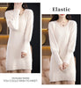 Autumn Winter 100% Mink Cashmere Knit Long Skirt Women Scoop Neck Knee-length Dress Casual Warm Jumper Cashmere Base Shirt Top