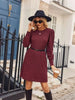 Ladies Knit Dress Bubble Sleeve Long Sleeve Round Neck Casual Loose Autumn Winter Dress with Pockets