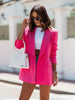 Blazer women casual Autumn Winter Long-sleeved double-breasted solid color long blazer women's clothing