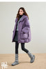Womens Down Jacket Winter 90 White Duck Down Purple Hooded Large Pocket Warm Long Outerwear