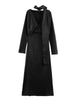 Satin Elegant Long Dress Female Lace-Up Scarf V-Neck Autumn Party Dress Gown Women's Commute Bodycon Dress
