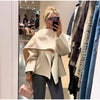 Women's Jacket Outerwear Scarf Collar Solid Long Sleeve Coat Loose Asymmetric Draped Jacket Elegant Casual Street Coat Ladies