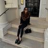 Elegant Faux Fur Thicken Jackets Women's Long Sleeves Pockets Patchwork Belts Hoodie Coat Winter Chic Warm Outerwear