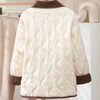 Female Padded Jacket Korean Loose Flip Collar Corduroy Diamond Grid Jacket Women Winter Short Lightweight Cotton Coat