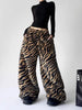 Women's zebra stripe print loose plush pants Tiger Print Lamb Wool Warm Casual Pants Women Y2K Straight Casual Trousers