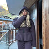 Women Peplum Ski Jackets Hooded Stand Collar Belt Waist Zipper Solid Puffer Jacket Sheath Warm Sport Winter Skiwear