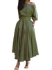 Women's S-2XL Size Slanted Shoulder Collar Tie Waist Style Solid Color Dress Leopard print maxi dresses for women