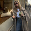 Women Lace Up Shawl Sleeve Windbreaker Solid Lapel Single Breasted Loose Trench Coat Autumn Lady Commuter Outwear