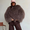Brown Fluffy Faux Fur Jacket Women Lapel Long Sleeve Loose Warm Coat Winter Lady High Street Outerwear