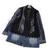 Splicing Plaid Denim Blazer Women's Heavy Industry Belt Design Loose Fake Two Pieces Casual Jacket Top