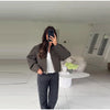 Vintage Stand Collar Women's Cropped Jacket Zipper Loose Full Sleeve Thick Warm Coat Autumn Winter Lady Outwear