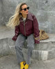 Wine Red Faux Leather Jakcet Outerwear Thicken Zipper Lapel Pu Coats Autumn Winter Streetwear Ladies Tops Women