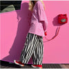Vertical Stripe Two Piece Outfit Stand Collar Zip Up Jacket Elastic Waist Wide Leg Pants Loose Women Casual High Street Set
