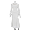 White Office Women Dress Slim Square Collar Long Sleeve Ankle Length Dresses Spring Female Clothing Dress
