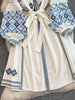 Women's Dress Spring Vintage Embroidery Lace-up O-Neck Versatile Loose Bandage Waist A-line Mid-length Vestidos DS354