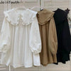 Dresses for Women Ruffles Peter Pan Collar Long Sleeve Oversized Robe Femme A-line Sweet Shirt Dress Vestidos De Mujer