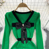 Women Elegant Butterfly Long Sleeve Bodycon V Neck Split Dress Vintage French Slim Knit Tight Vestido Autumn Winter Sweater Robe