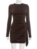 Sexy O-neck Long Sleeve Bandage Solid Short Dress Streetwear Women's Elegant High Waist Tunics Ruched Party Club Dresses