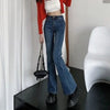 Woman High Waist Vintage Flare Jeans Female Elastic Bell Bottom Pants Girls Black Brown Deep Blue Light Blue Denim Trousers