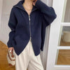 Double Zipper Turn-Down Collar Knitted Cardigan coat for women chic Thickened Loose lapel sweater jackets 26D5571