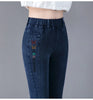 Oversize High Waist Stretch Jeans Black Autumn Women Slim Skinny Trousers Embroidery Female Winter Casual Denim Pants