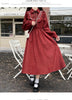 Art Mori Girls Long Dress Autumn Winter Basic Wear Retro Vintage Japan Style Doll Neck Cute Sweet Ribbon Bow Tie Corduroy Dress