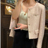 Women's Short Jacket Spring Autumn Round Neck Temperament Tweed Lady Outerwear Long Sleeve Ladies Leisure Coat