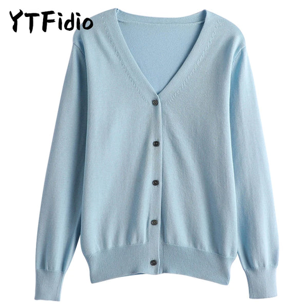 100% Cotton Women's Long Sleeve Top V-neck Coat Knitwear Cropped Coat Cardigans Sweaters Solid Casual 202