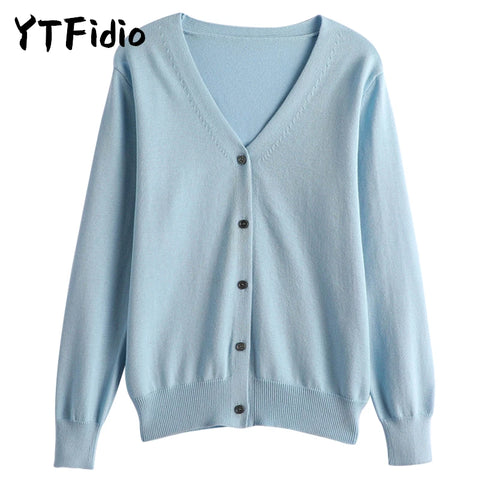 100% Cotton Women's Long Sleeve Top V-neck Coat Knitwear Cropped Coat Cardigans Sweaters Solid Casual 202