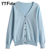 100% Cotton Women's Long Sleeve Top V-neck Coat Knitwear Cropped Coat Cardigans Sweaters Solid Casual 202