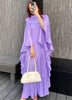Ruffle Sleeves Pleated Dress For Women Lapel Solid Color Maxi Style Loose Elegant Clothing Spring 2DA2766