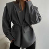 Spring/Autumn Women'S Suit Jacket Elegant Belted Padded Shoulder Suit Jacket Casual Women Blazer Coat